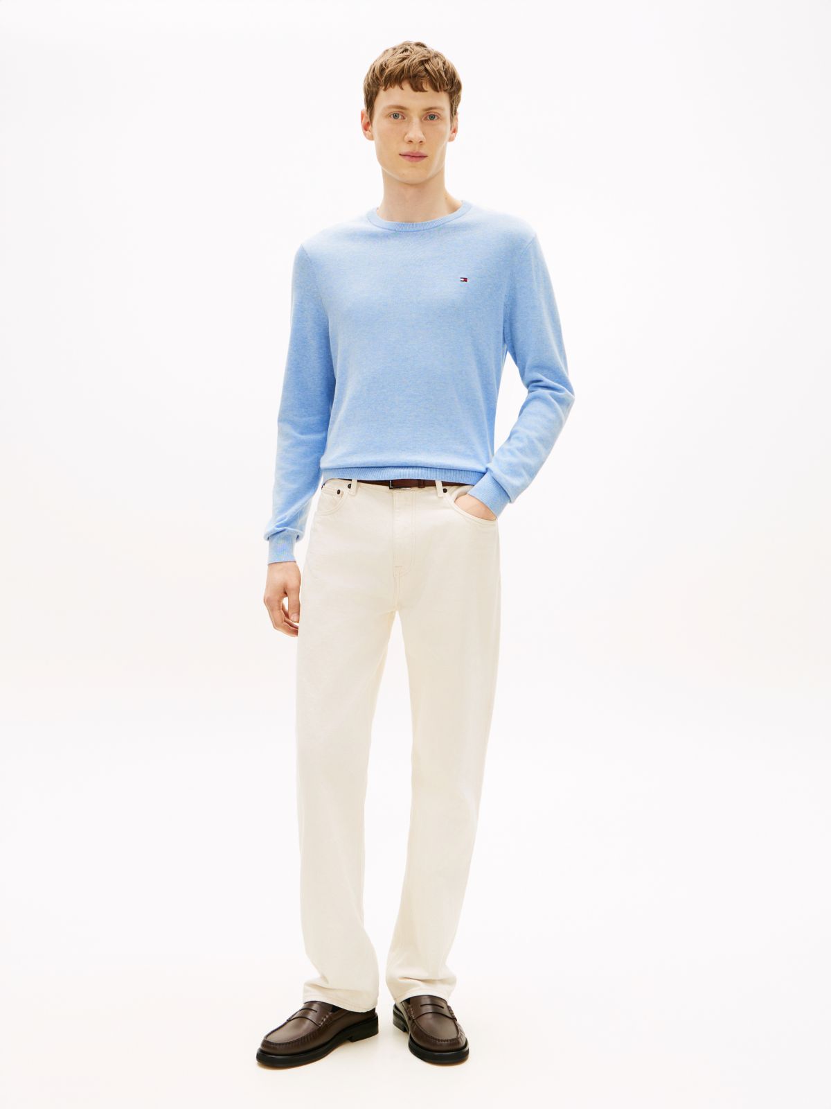 Flag Embroidery Crew Neck Jumper — Blue