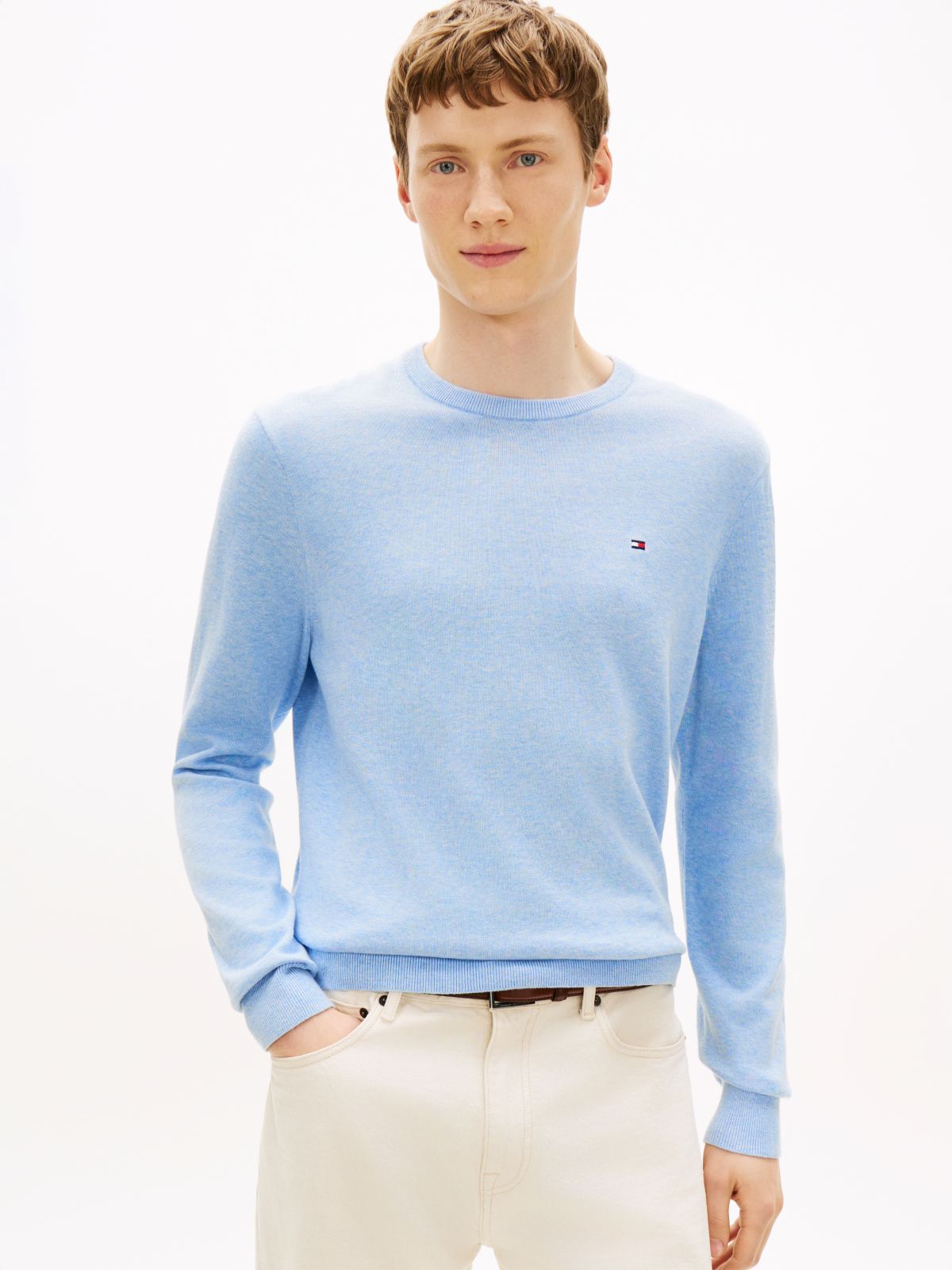 Flag Embroidery Crew Neck Jumper — Blue