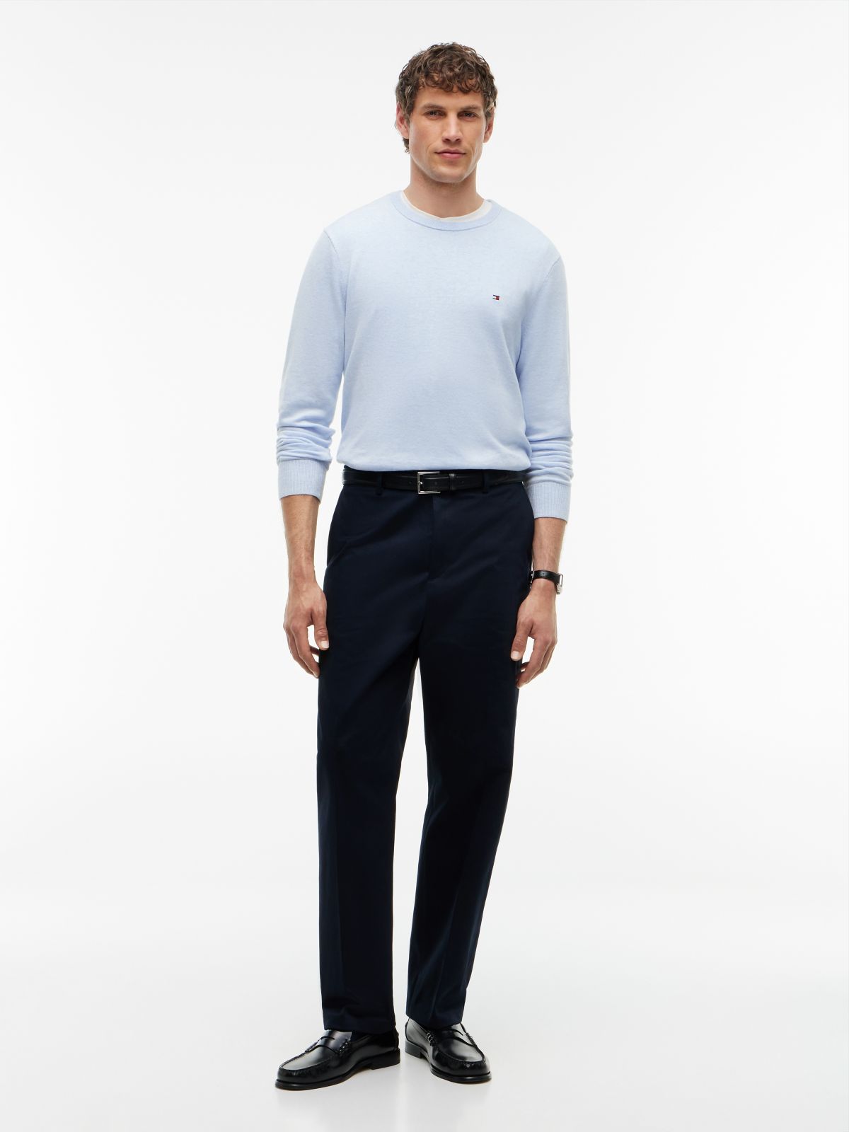 Flag Embroidery Crew Neck Jumper — Blue