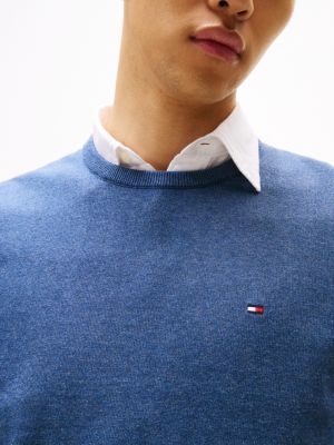 blue flag embroidery crew neck jumper for men tommy hilfiger