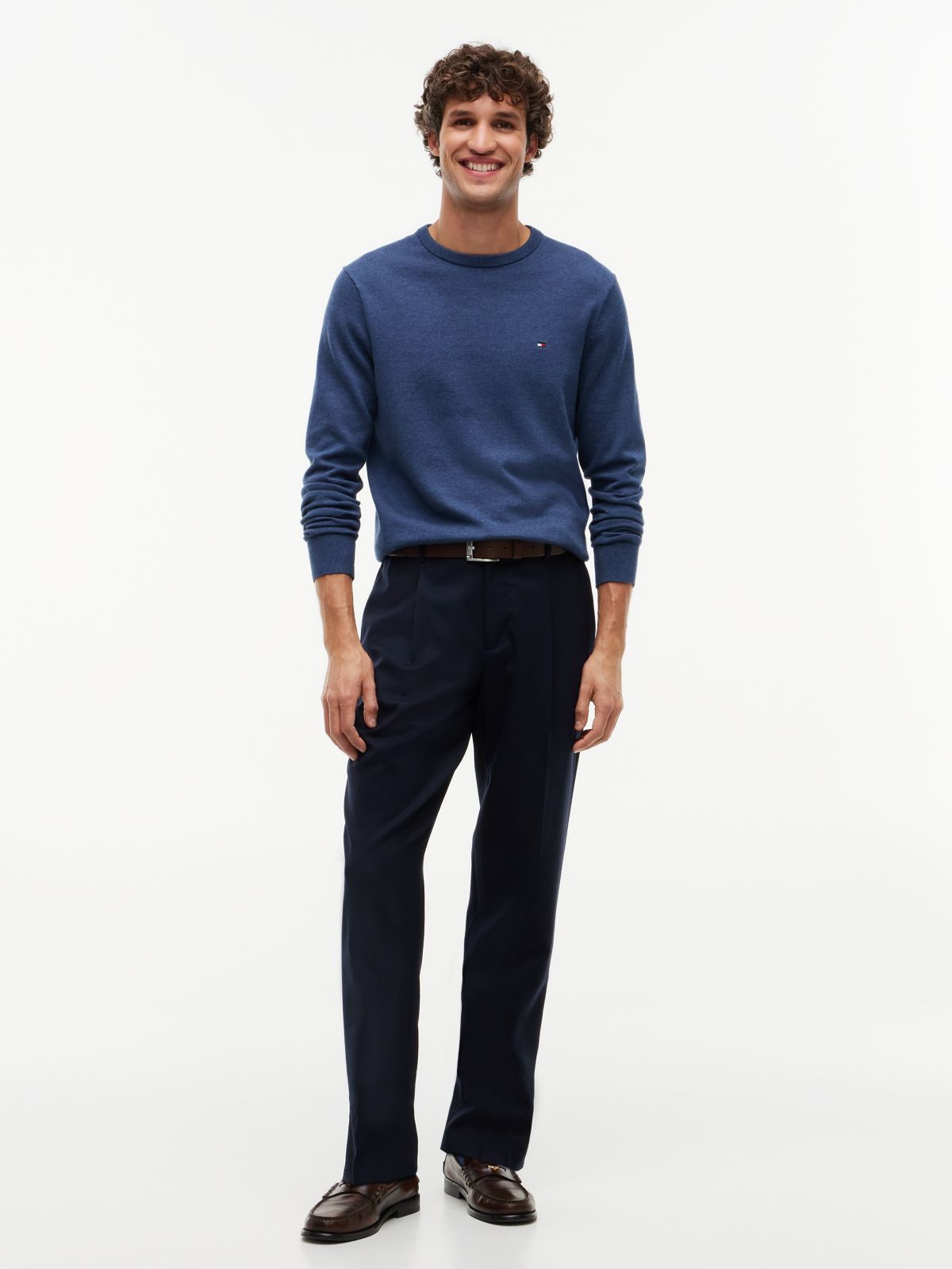 Flag Embroidery Crew Neck Jumper — Blue