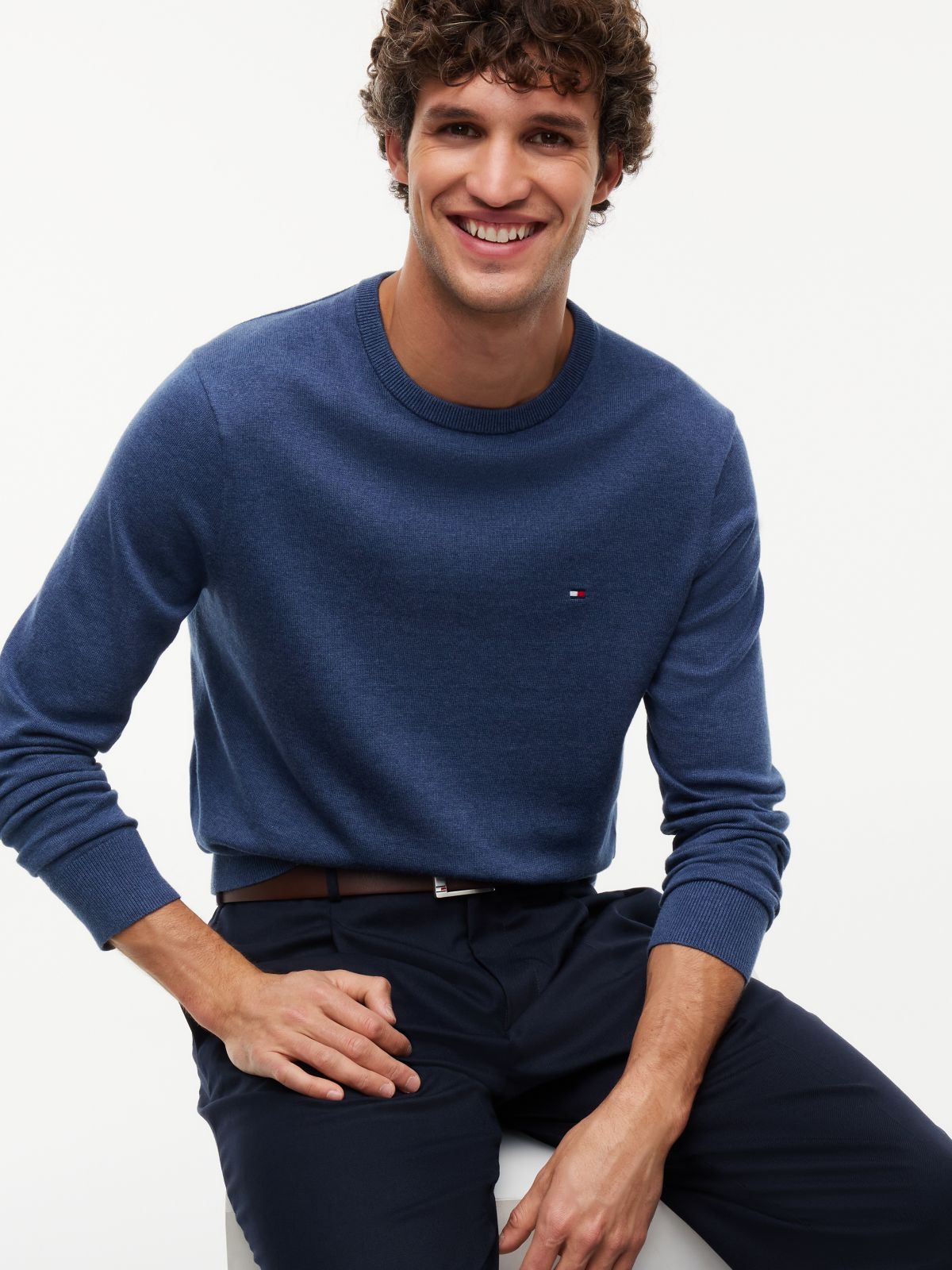 Flag Embroidery Crew Neck Jumper — Blue