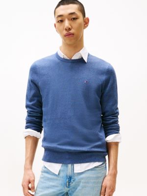 blue flag embroidery crew neck jumper for men tommy hilfiger