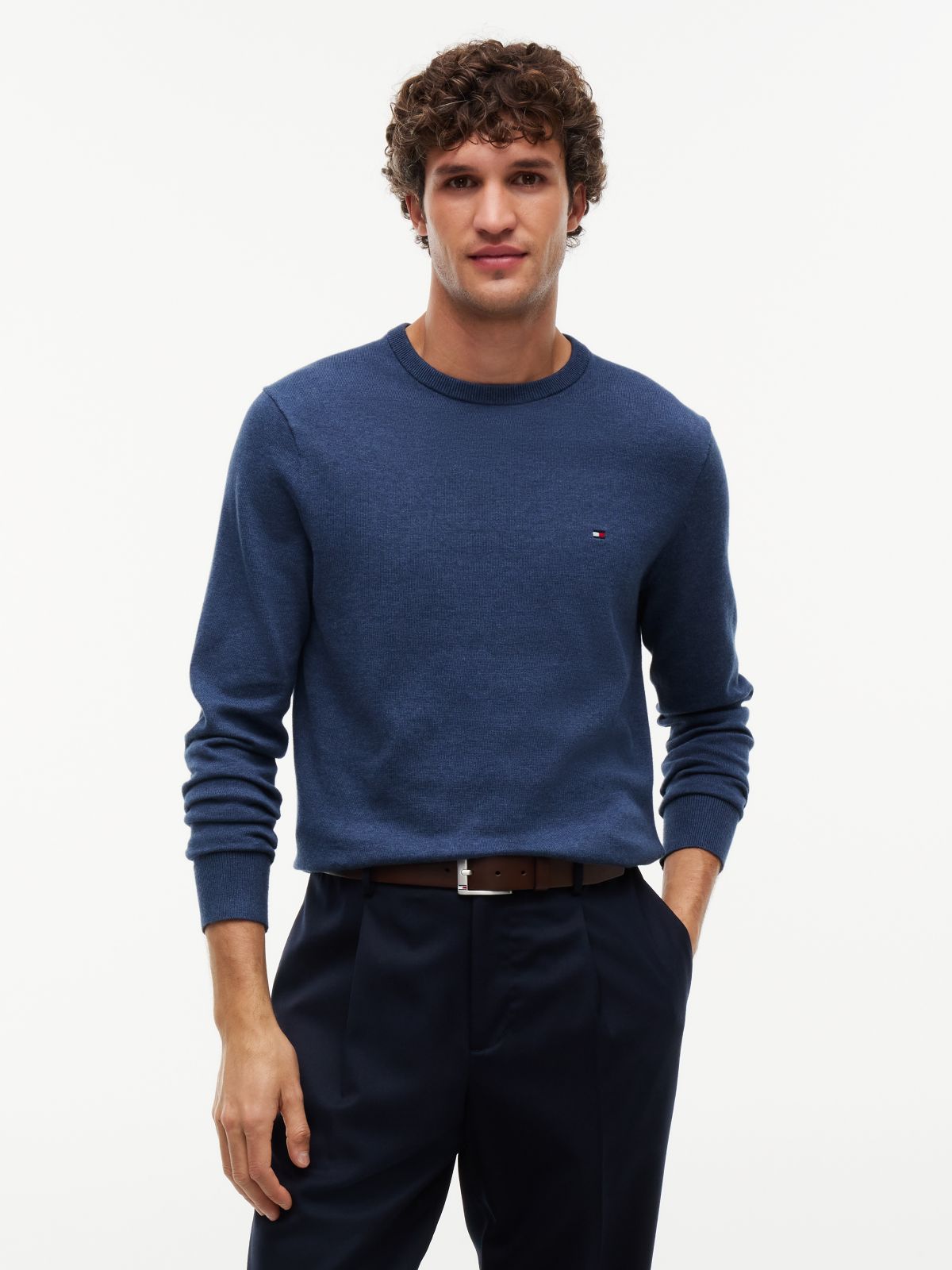 Flag Embroidery Crew Neck Jumper — Blue