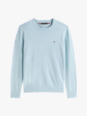 pullover con bandierina ricamata blu da uomini tommy hilfiger