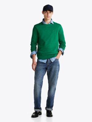 pullover con bandierina ricamata verde da uomini tommy hilfiger