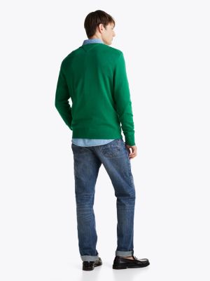 pullover con bandierina ricamata verde da uomini tommy hilfiger