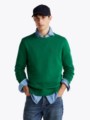 pullover con bandierina ricamata green da uomini tommy hilfiger