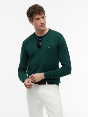 green flag embroidery crew neck jumper for men tommy hilfiger