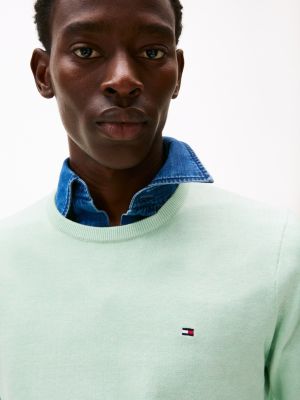 grün pullover mit flag-stickerei für herren - tommy hilfiger