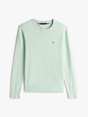 pullover con bandierina ricamata verde da uomini tommy hilfiger