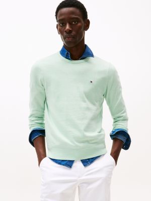 pullover con bandierina ricamata green da uomini tommy hilfiger