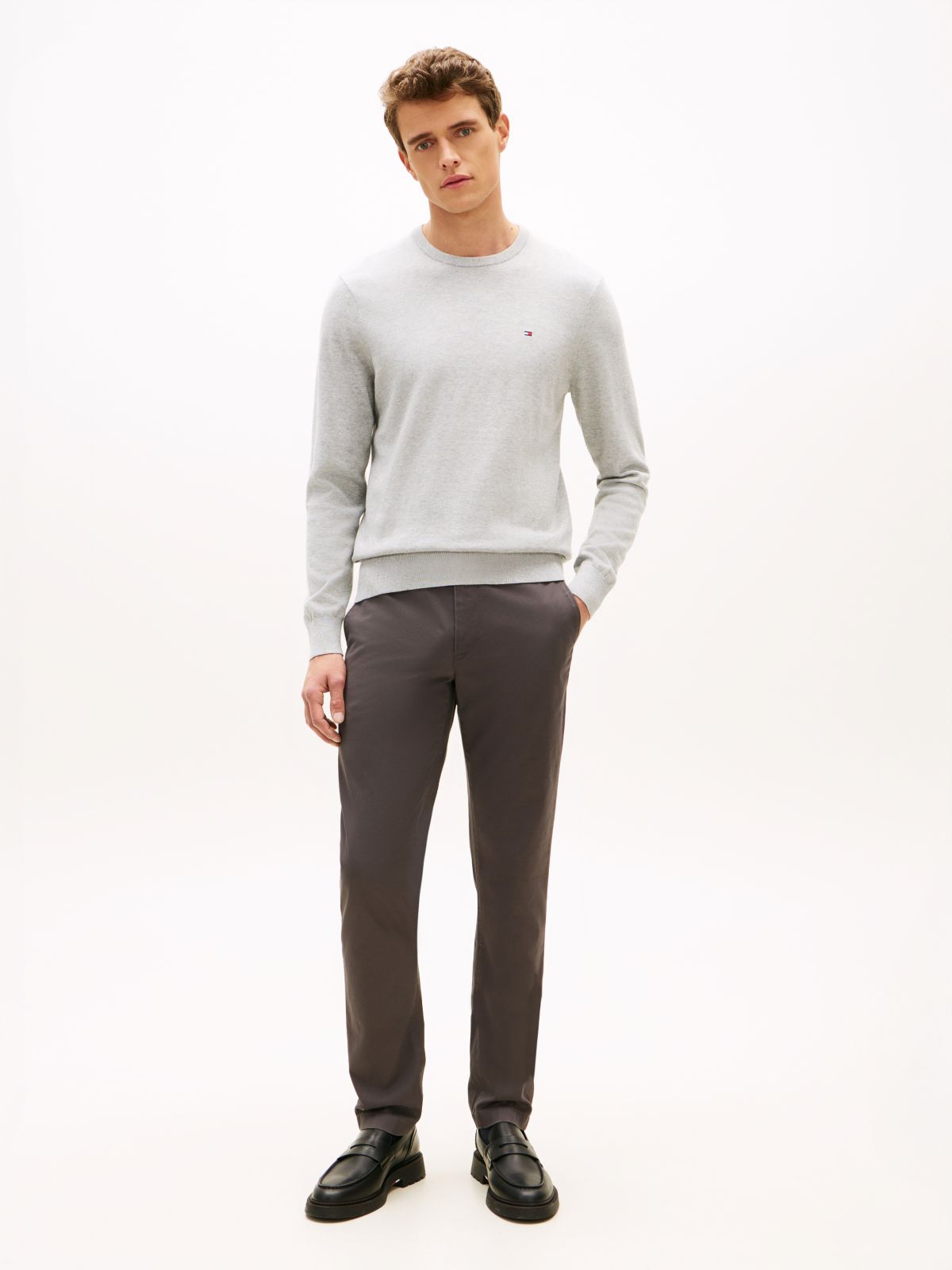 Flag Embroidery Crew Neck Jumper — Grey