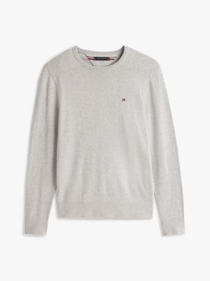 pullover con bandierina ricamata grigio da uomini tommy hilfiger