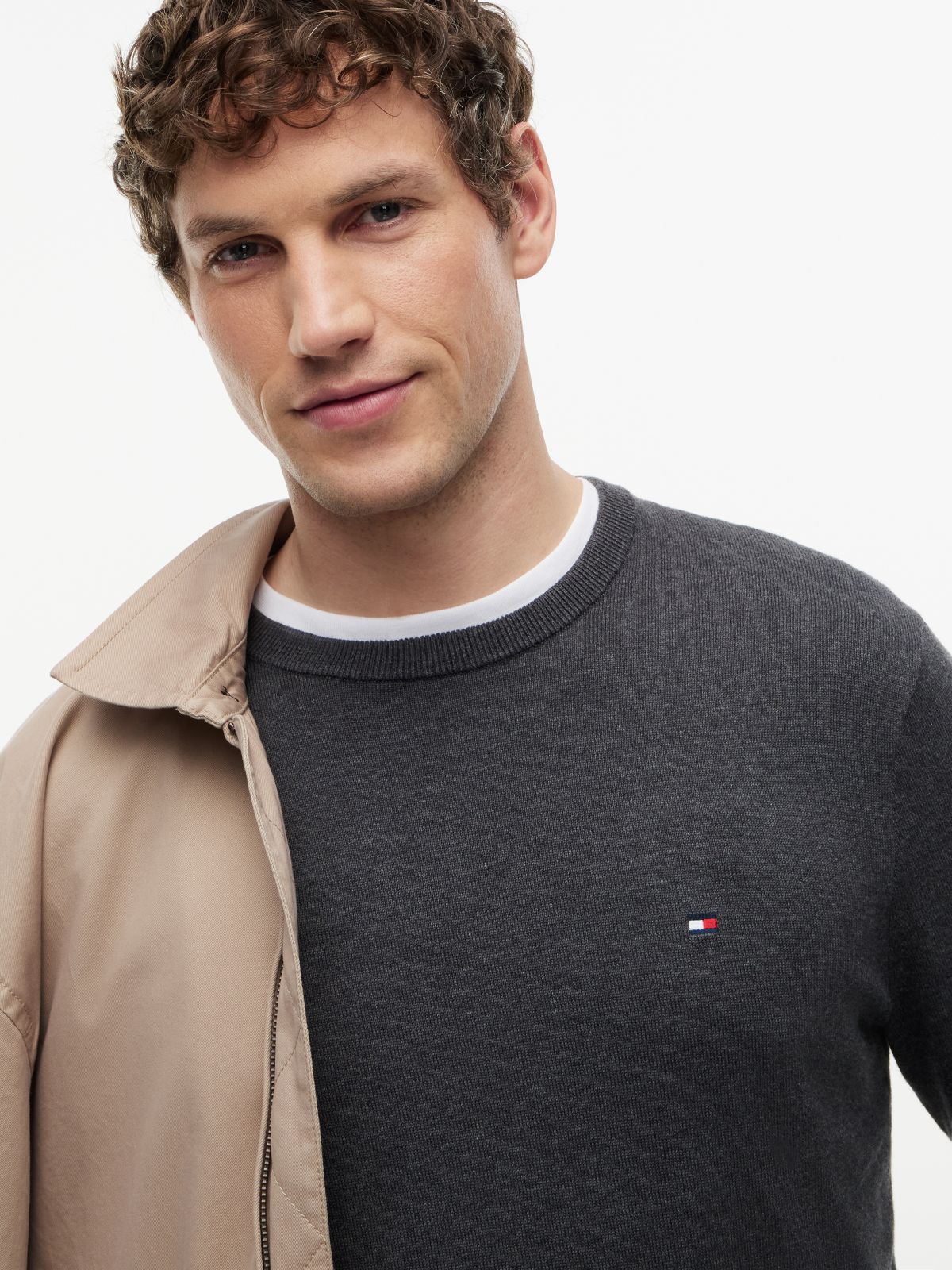 Flag Embroidery Crew Neck Jumper — Grey