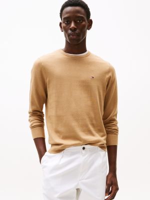 brown sweter z wyhaftowaną flagą dla mężczyźni - tommy hilfiger