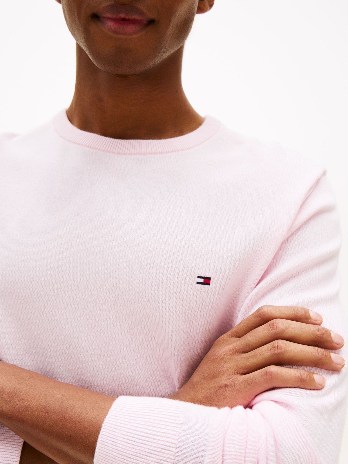 Flag Embroidery Crew Neck Jumper — Pink