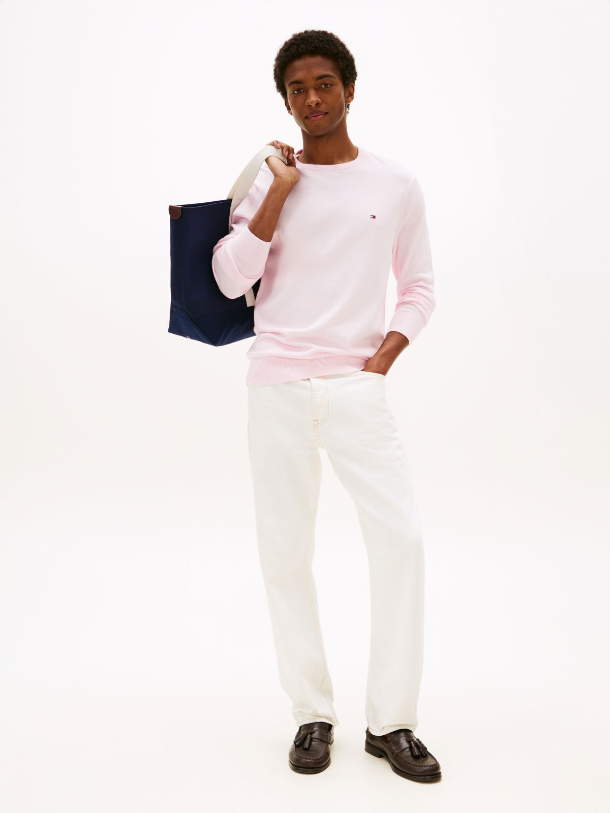 Flag Embroidery Crew Neck Jumper — Pink