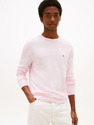 pink rundhals-pullover mit flag-stickerei für herren - tommy hilfiger