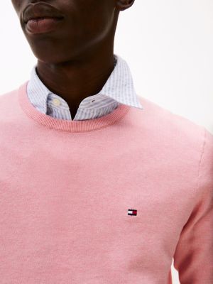 pullover con bandierina ricamata rosa da uomini tommy hilfiger