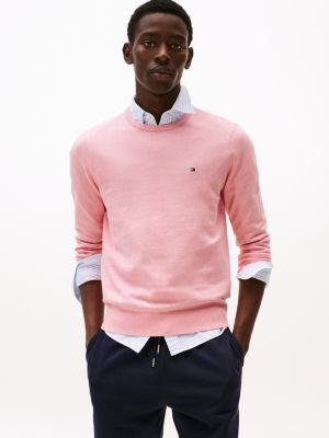 pink pullover mit flag-stickerei für herren - tommy hilfiger