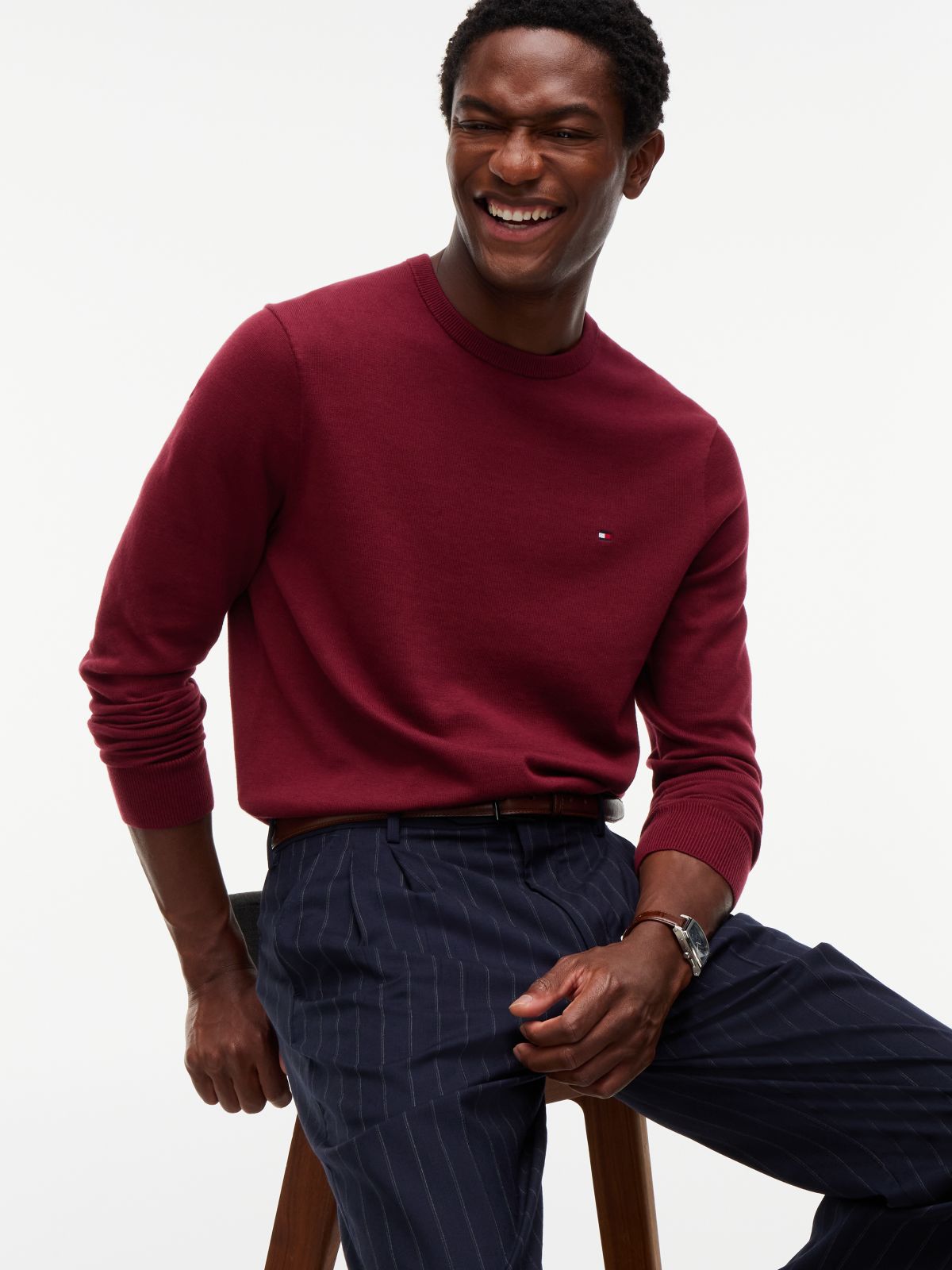 Flag Embroidery Crew Neck Jumper — Purple