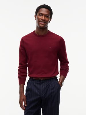 purple rundhals-pullover mit flag-stickerei für herren - tommy hilfiger