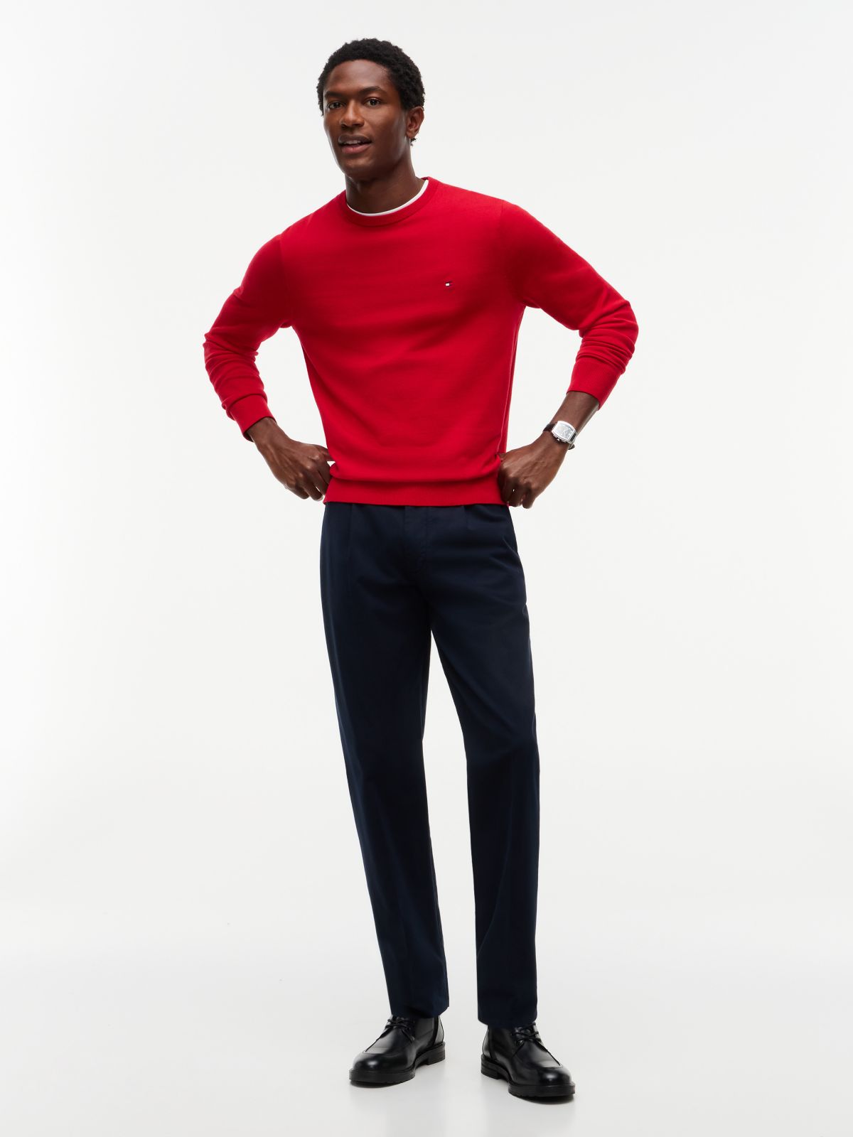Flag Embroidery Crew Neck Jumper — Red