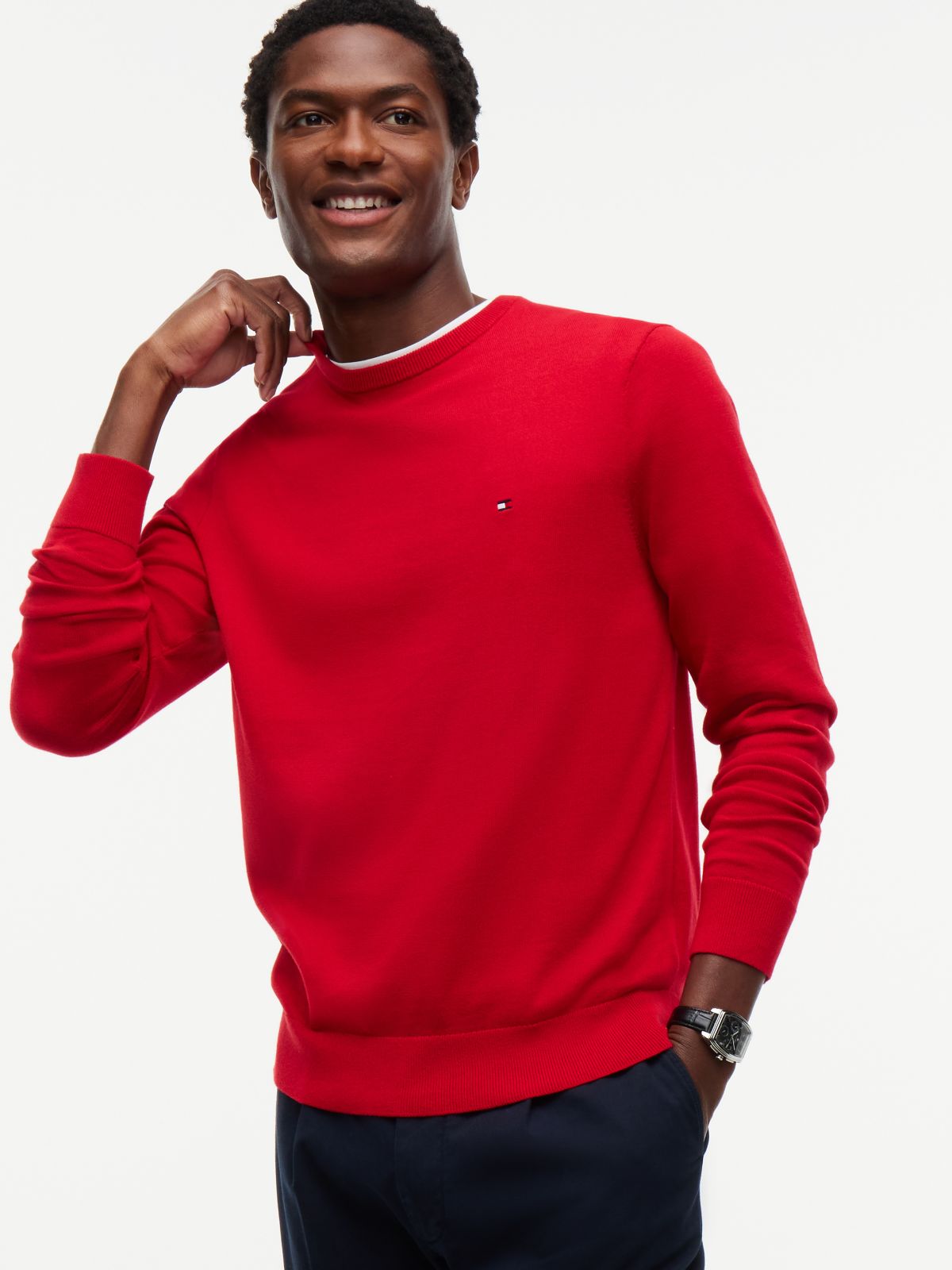 Flag Embroidery Crew Neck Jumper — Red