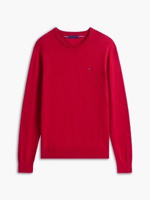 red flag embroidery crew neck jumper for men tommy hilfiger