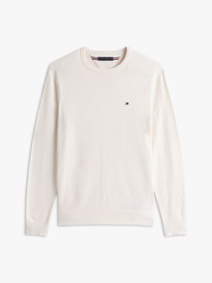 pullover con bandierina ricamata bianco da uomini tommy hilfiger