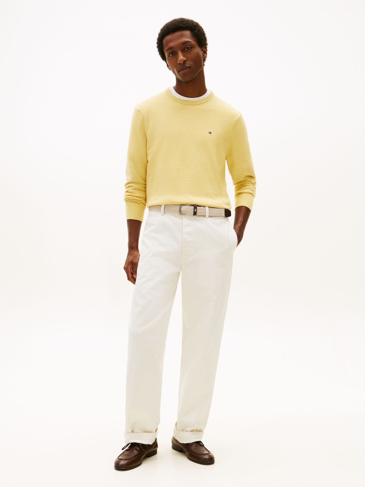 Flag Embroidery Crew Neck Jumper — Yellow