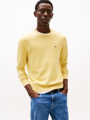 yellow pullover mit flag-stickerei für herren - tommy hilfiger