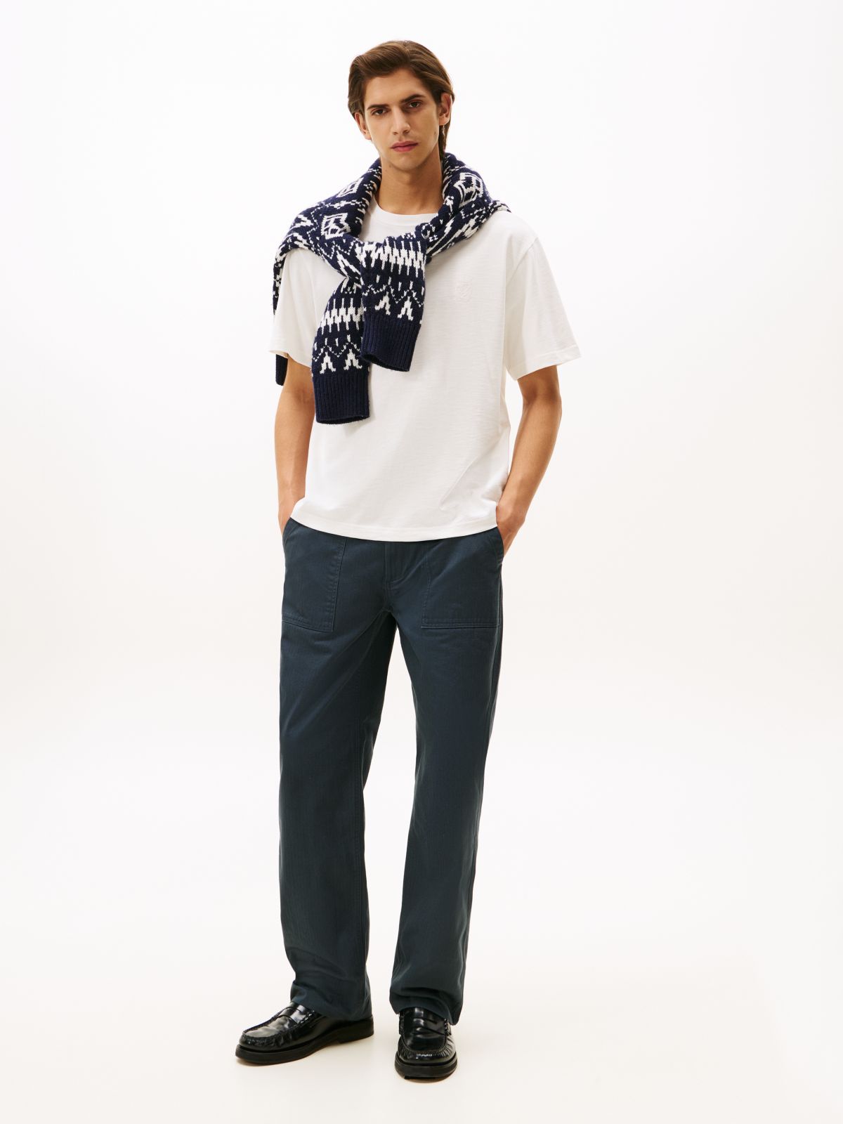 Varsity Textured Crest Embroidery T-Shirt — White