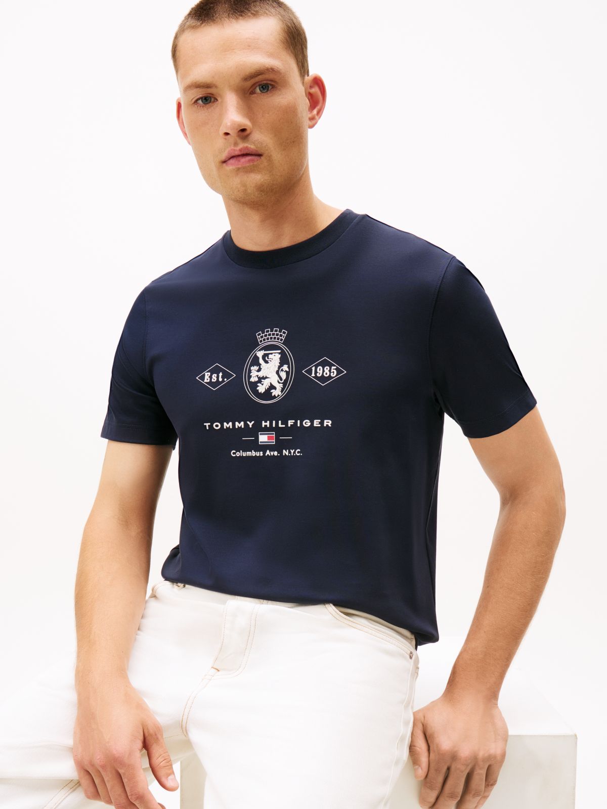 Varsity Graphic Interlock Knit T-Shirt — Blue
