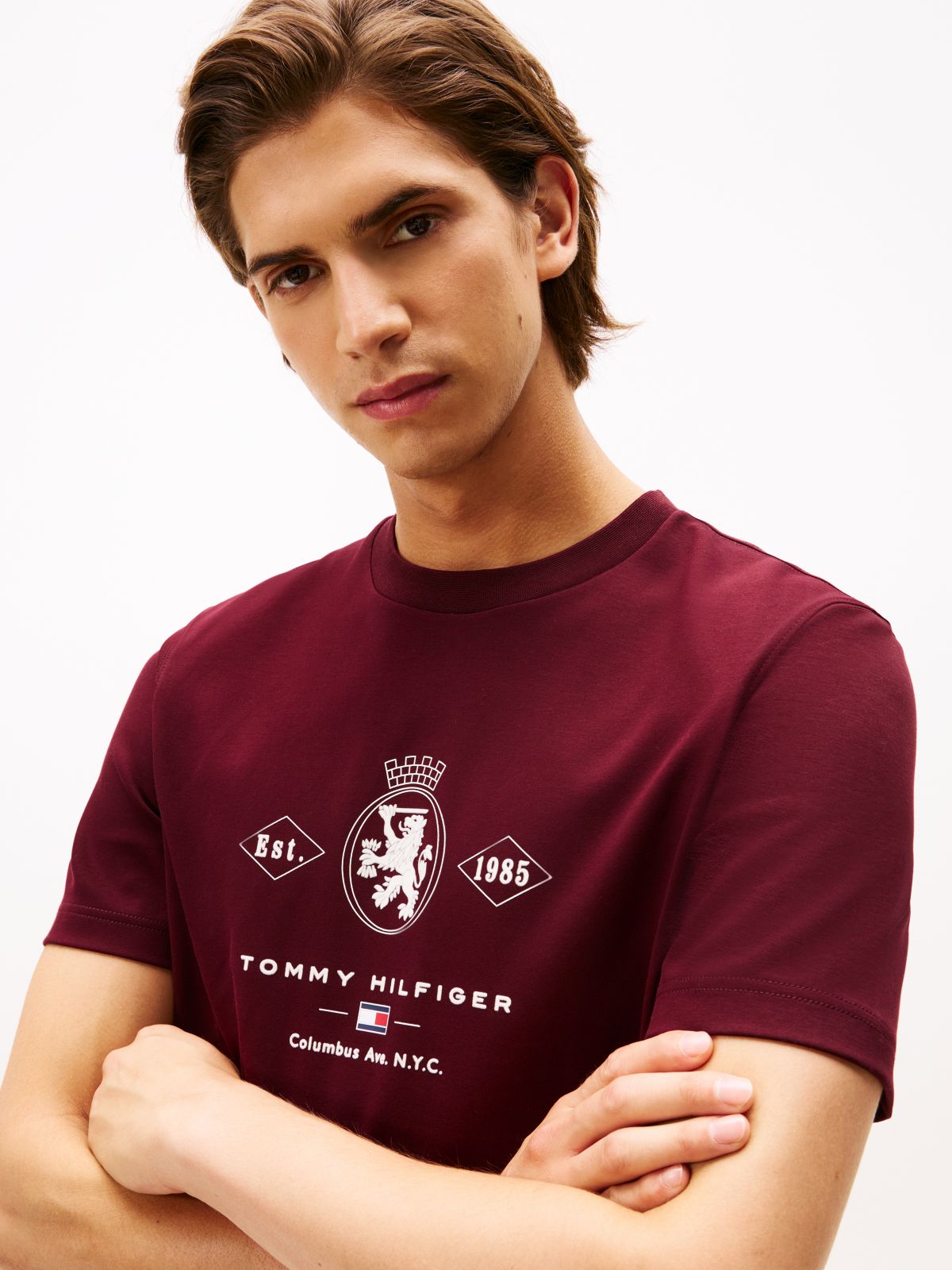 Varsity Graphic Interlock Knit T-Shirt — Burgundy