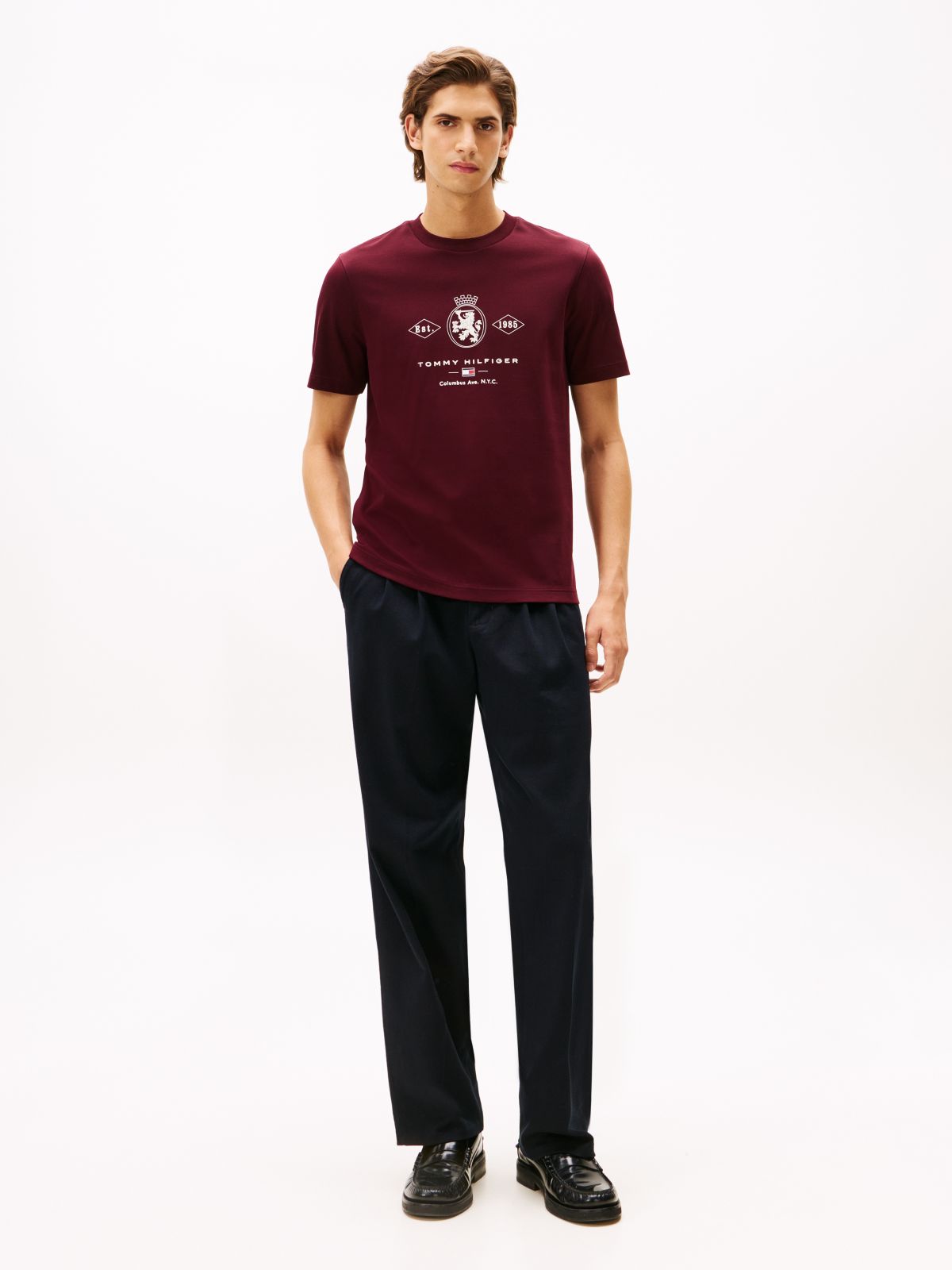 Varsity Graphic Interlock Knit T-Shirt — Burgundy