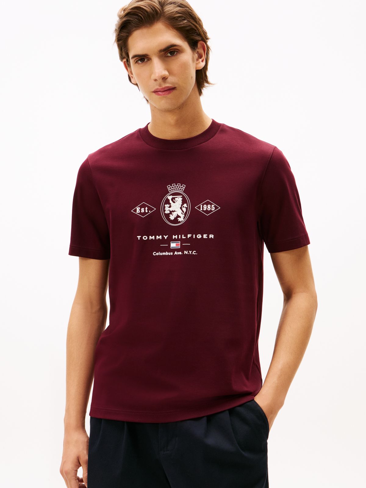 Varsity Graphic Interlock Knit T-Shirt — Burgundy
