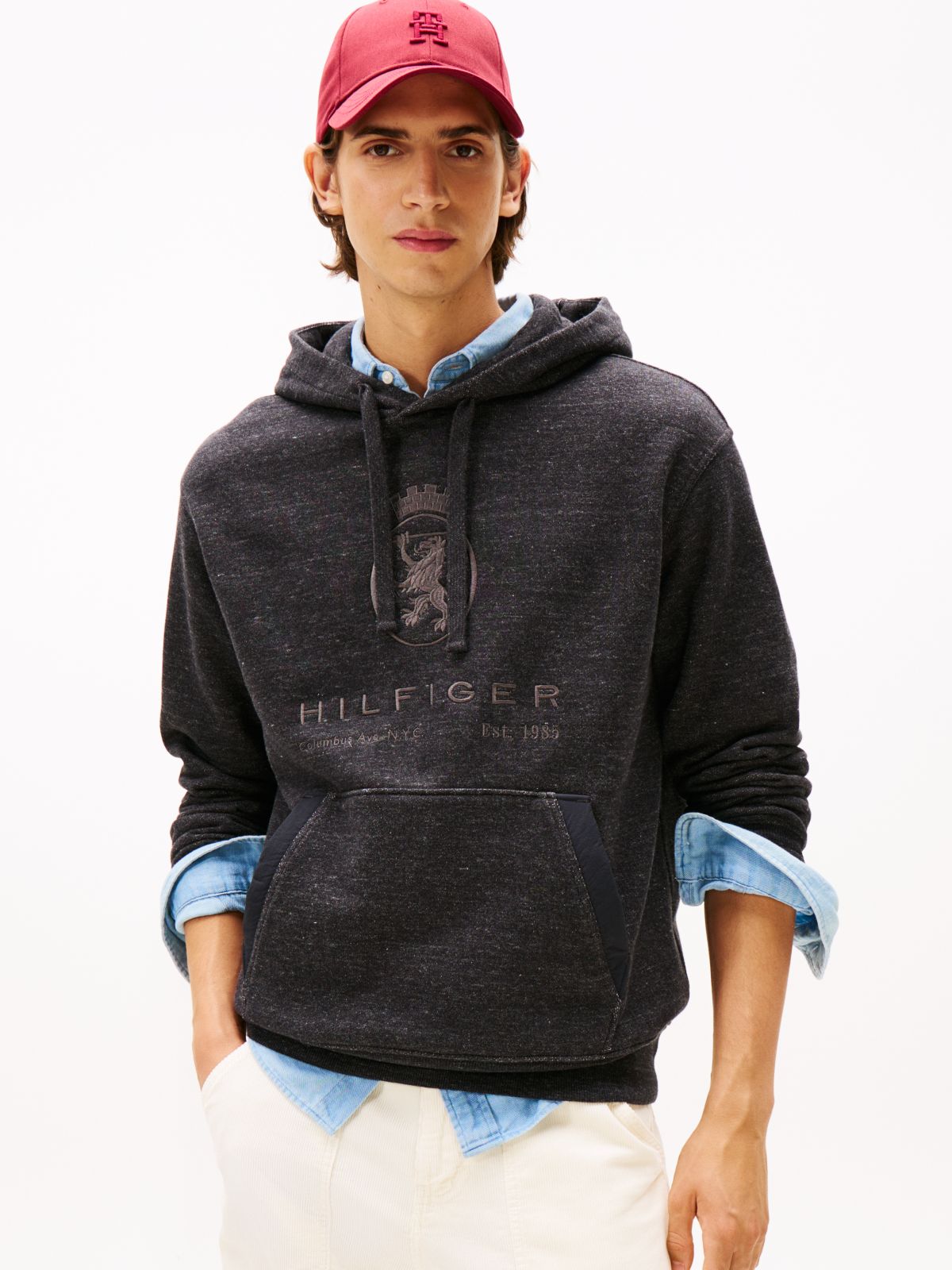 Varsity Crest Relaxed Fleece Hoody — Grey
