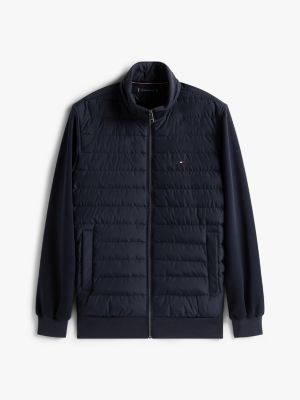 blue mixed panel zip-thru hoody for men tommy hilfiger