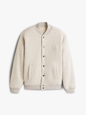 grau wendbare bomberjacke mit varsity-wappen für herren - tommy hilfiger