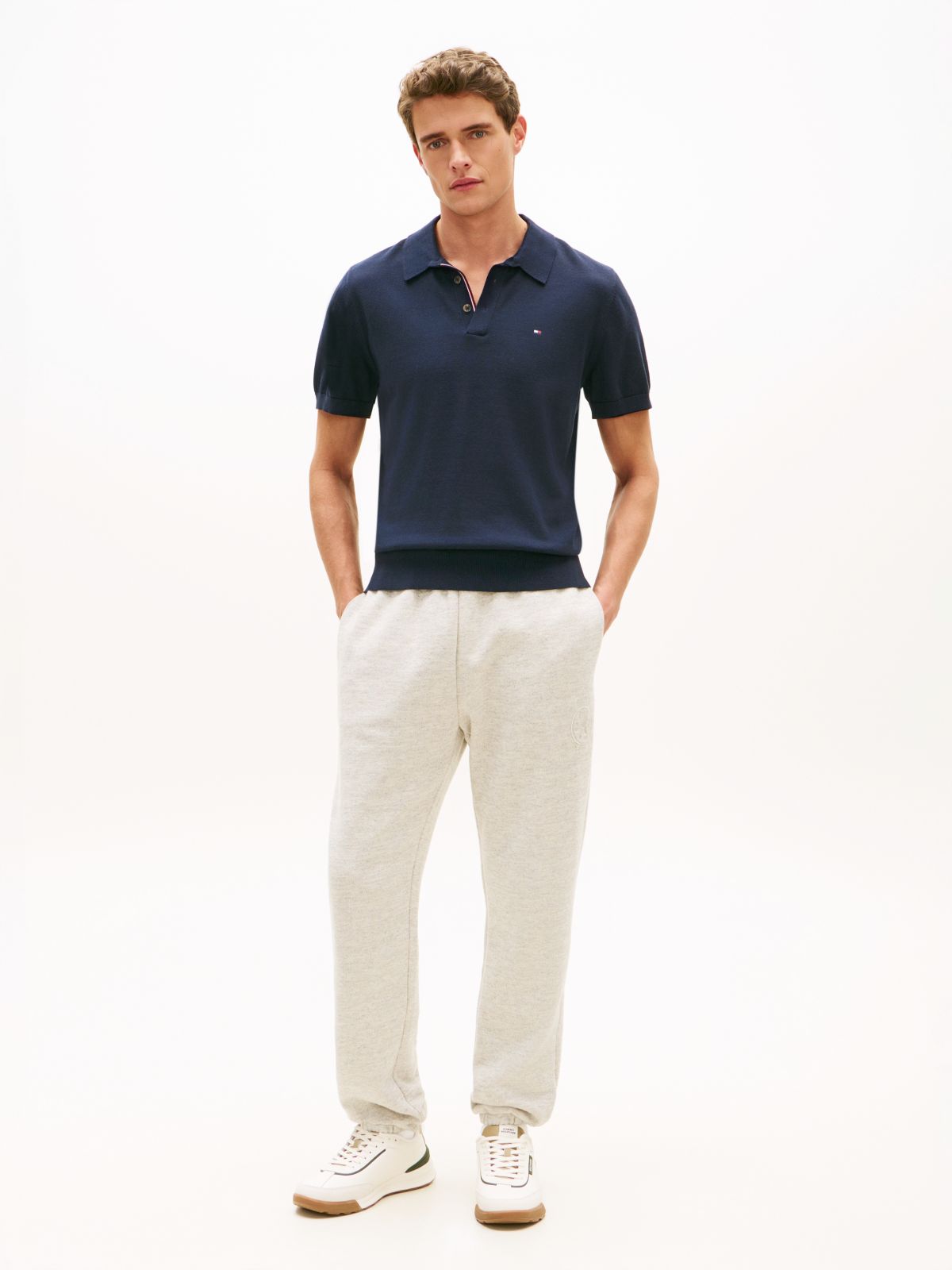 Varsity Crest Embroidery Relaxed Joggers — Grey