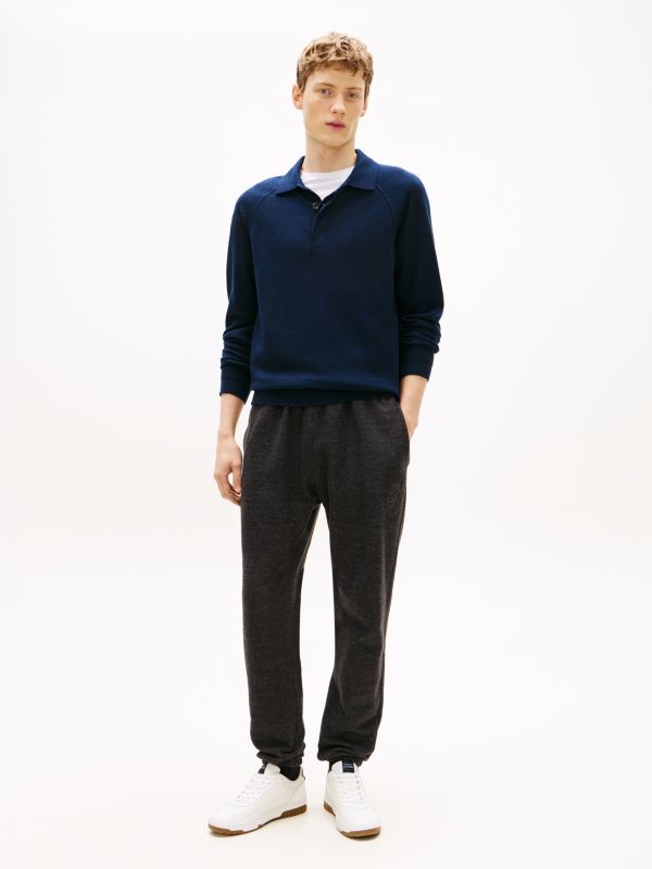 Varsity Crest Embroidery Relaxed Joggers — Black