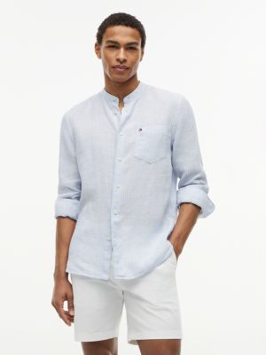 chemise coupe standard à rayures en lin lavé blue pour hommes tommy hilfiger