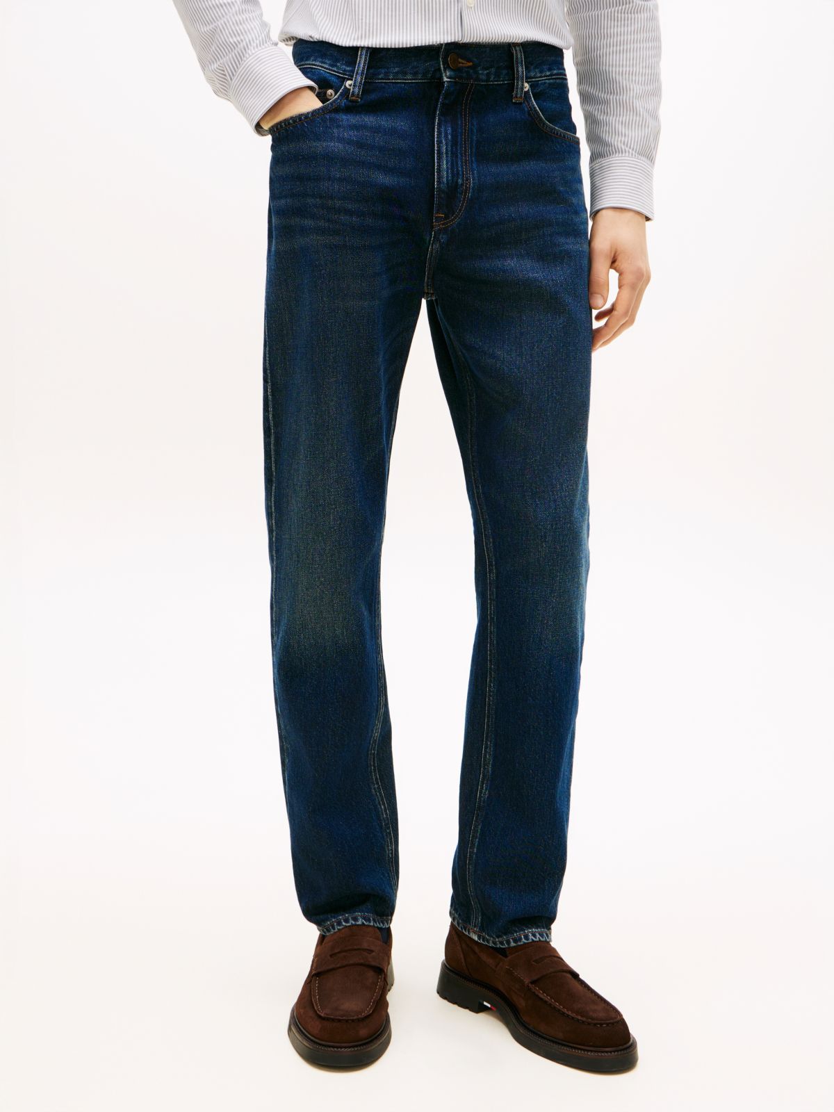 Whiskered Regular Straight Leg Jeans — Blue