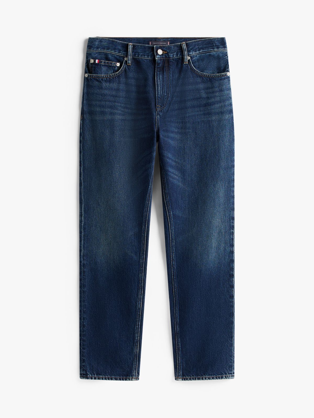 Whiskered Regular Straight Leg Jeans — Blue