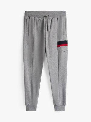 grijs colour-blocked fleece jogger met boorden voor heren - tommy hilfiger