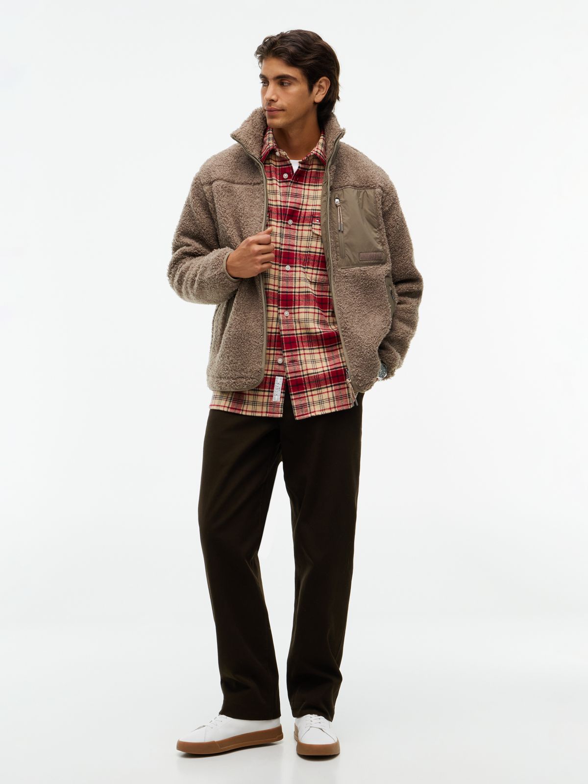 Teddy Fleece Zip-Thru Sweatshirt — Brown