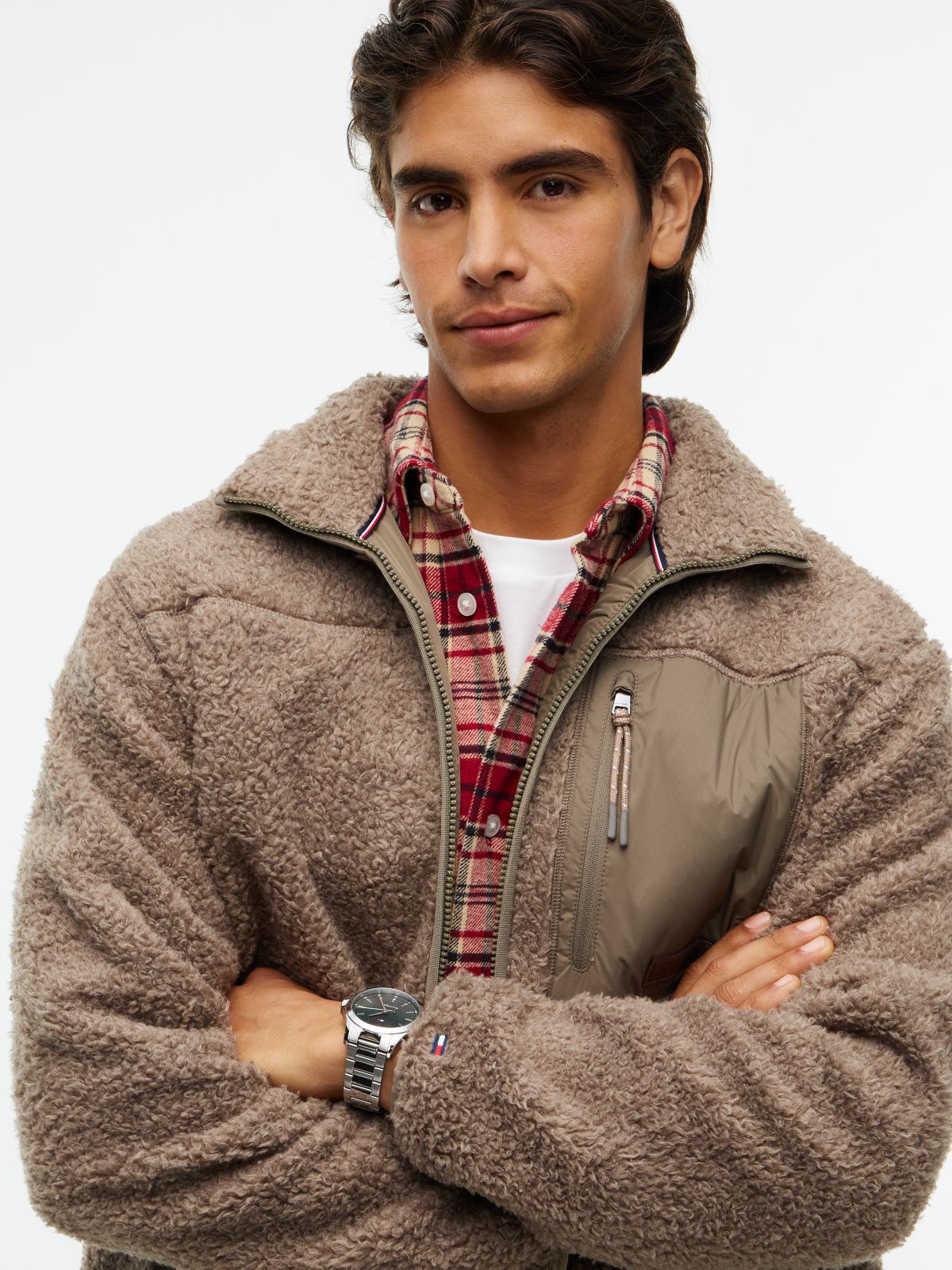 Teddy Fleece Zip-Thru Sweatshirt — Brown