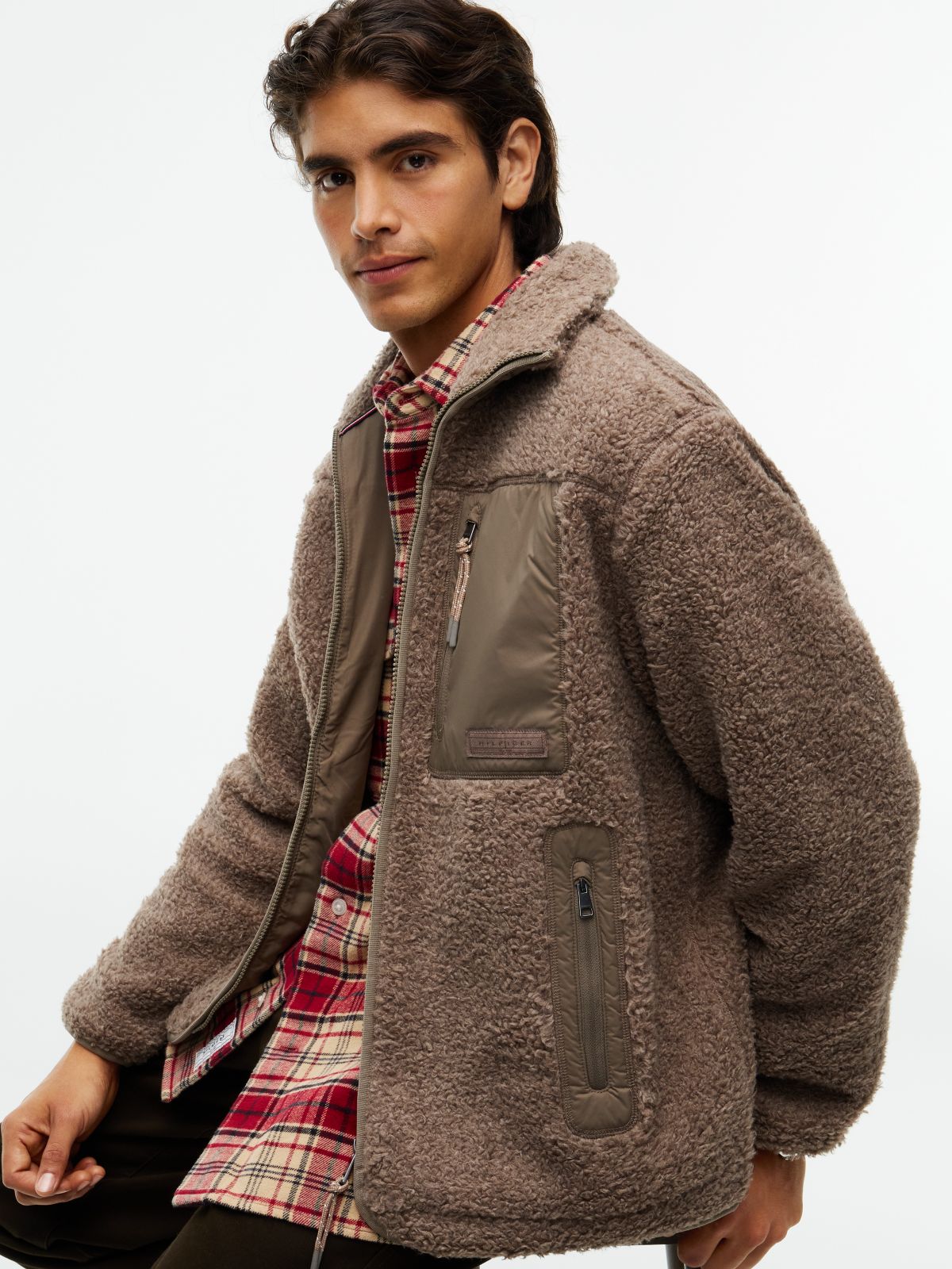 Teddy Fleece Zip-Thru Sweatshirt — Brown